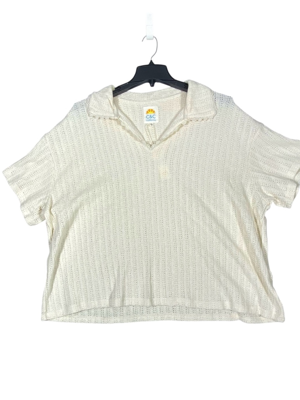 C&C California Evie Collared Knit Polo Top Women's 3X Ivory Short Sleeve NWT
